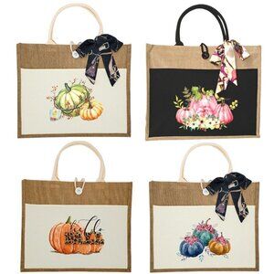 Custom Canvas Tote Bag, Large Size - Pumpkins, Fall Theme, Black or Cream Color
